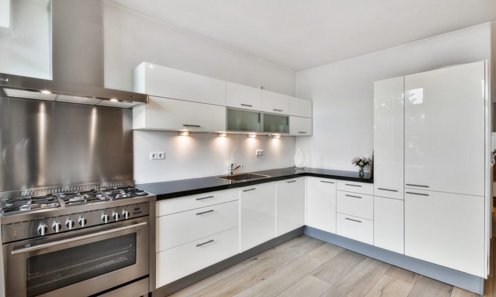 A modern kitchen interior in white colors